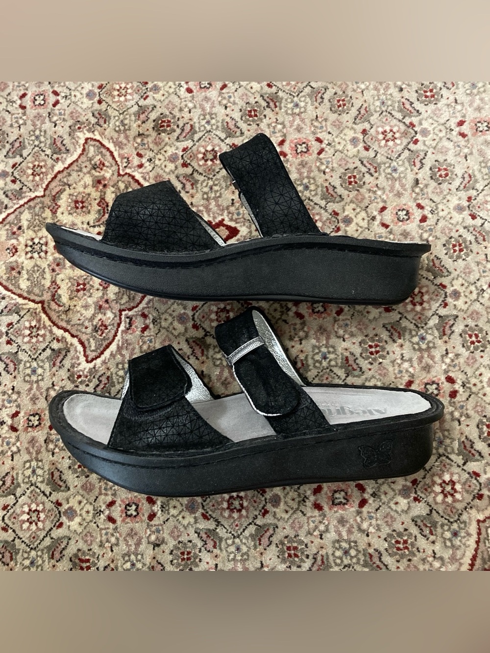 New Black leather Alegria sandals with geometric pattern
Size 39